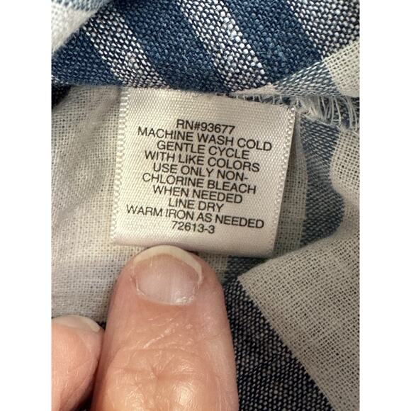 Liz Claiborne 3/4 Sleeve Tunic Blouse Top M Linen Cotton Blend Blue White Plaid - Picture 12 of 15